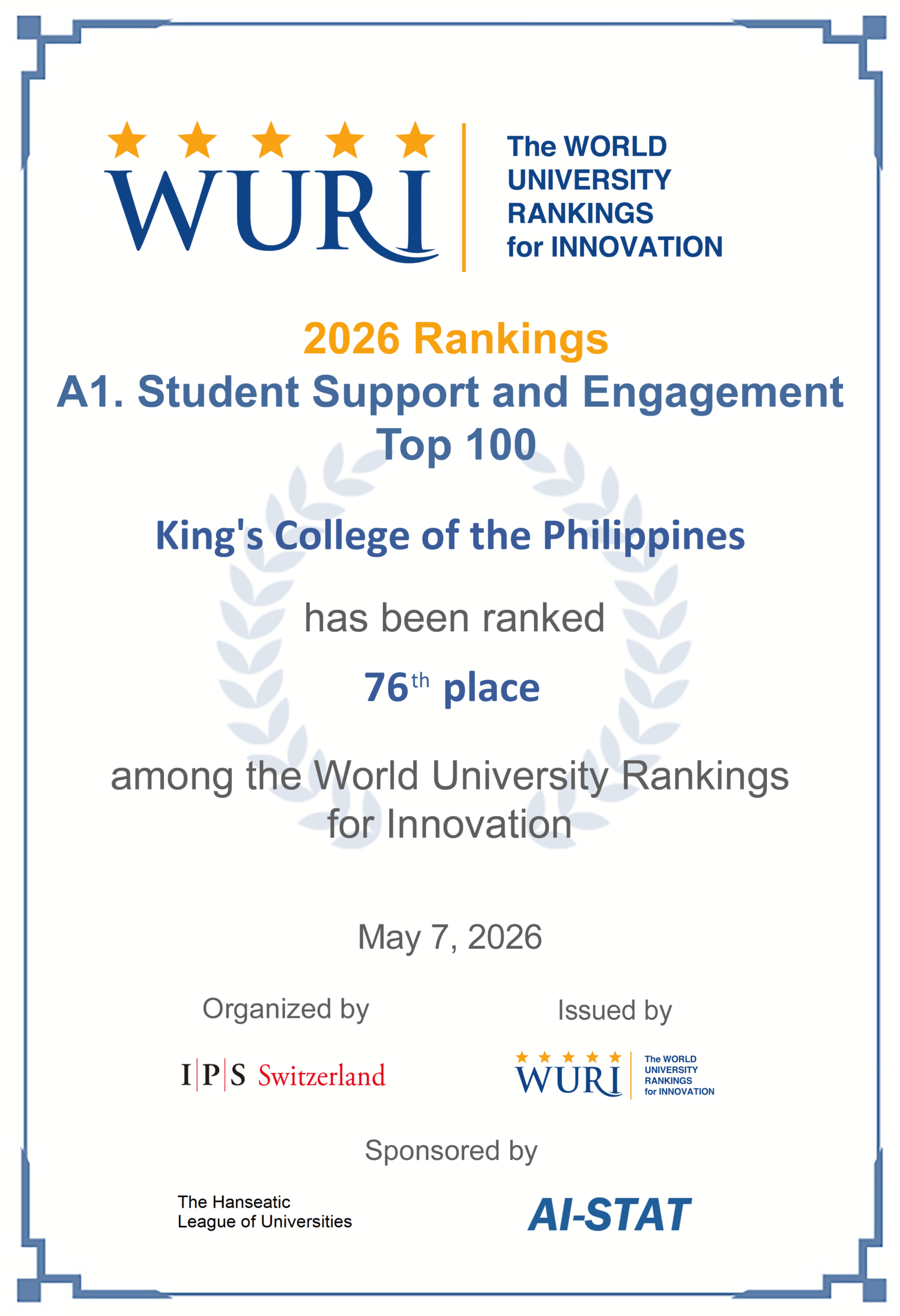 WURI Student Support and Engagement #76 award